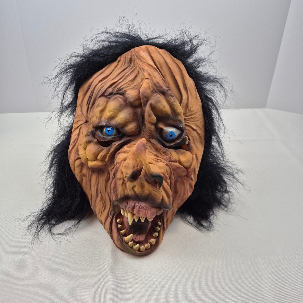 Vtg Halloween Mask Pig Ghoul Monster Latex Hair Blue‎ Eyes Sri Lanka 80s 90s
